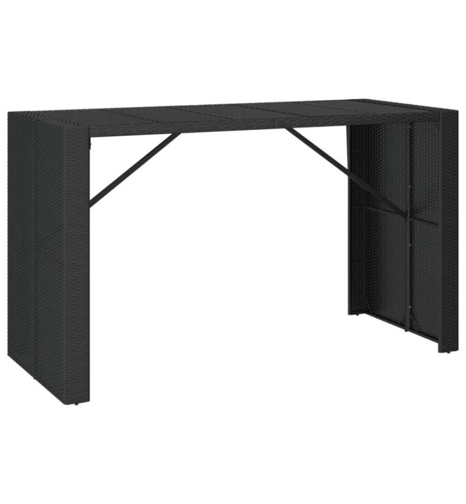 Ensemble de bar jardin 9 pcs noir poly rotin/bois massif acacia