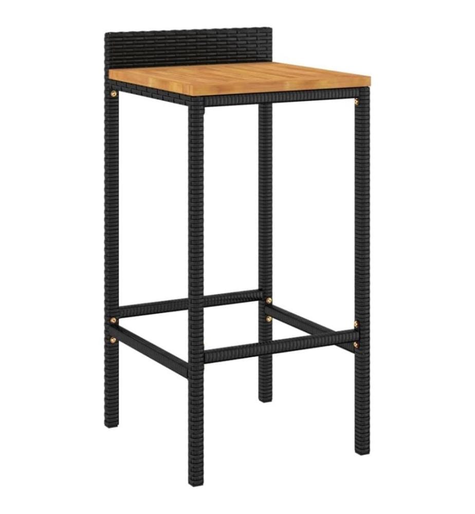 Ensemble de bar jardin 9 pcs noir poly rotin/bois massif acacia