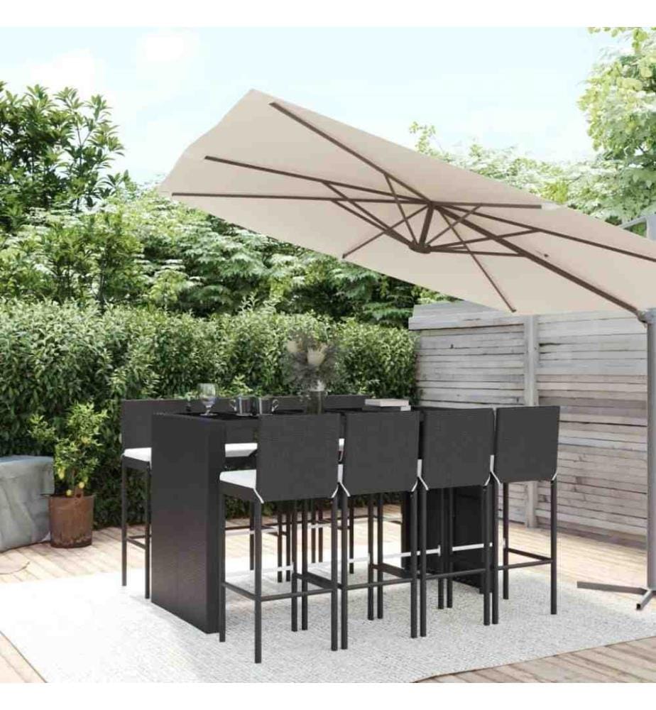 9-tlg. Gartenbar-Set mit Kissen Schwarz Poly Rattan