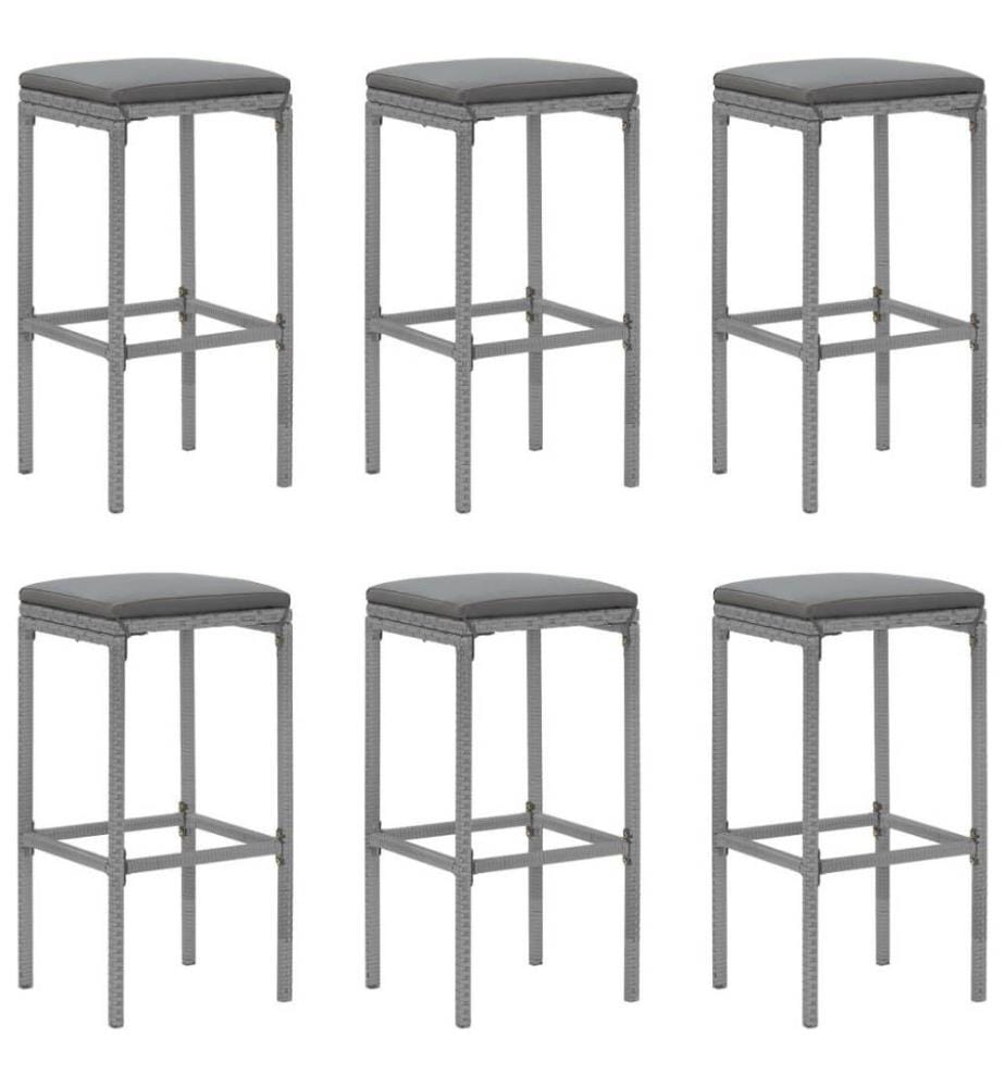 7-tlg. Gartenbar-Set mit Kissen Grau Poly Rattan