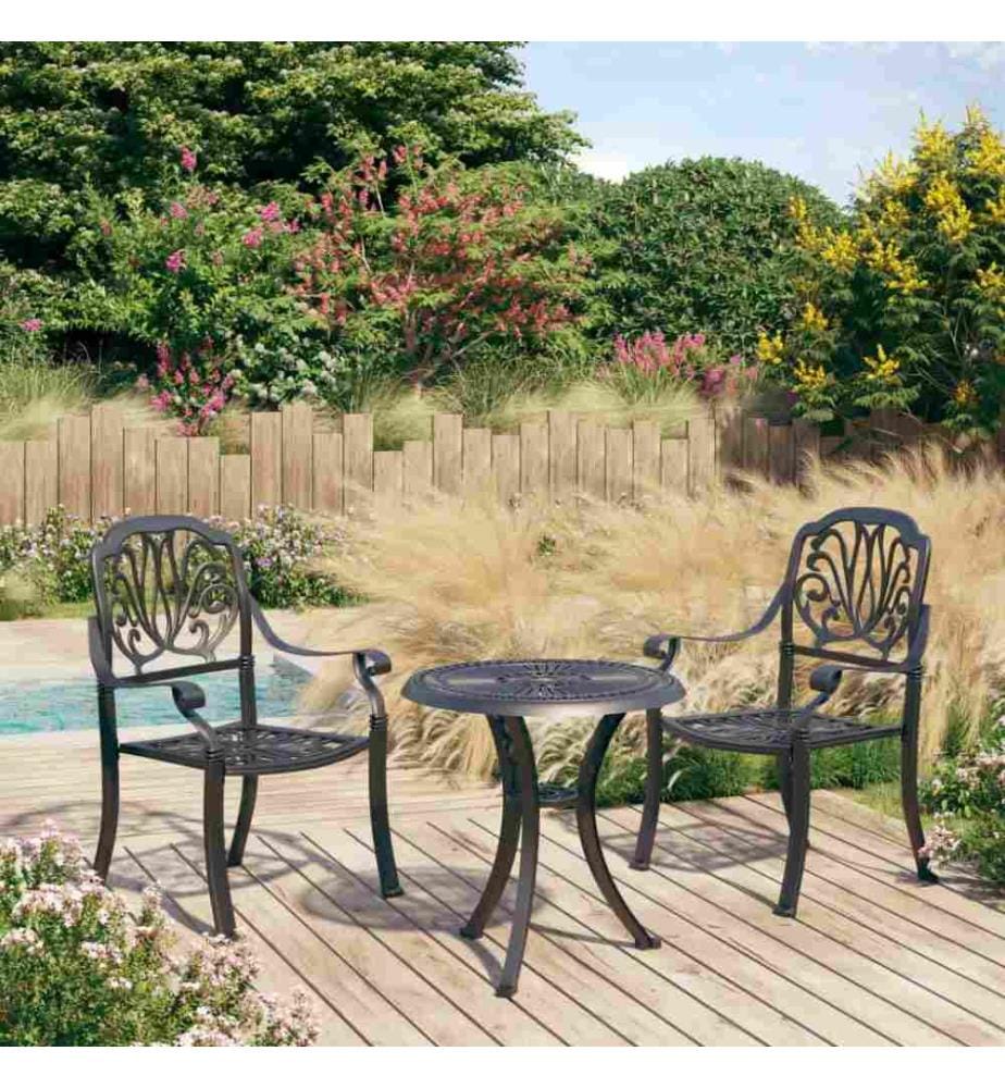 3-tlg. Bistro-Set Aluminiumguss Schwarz