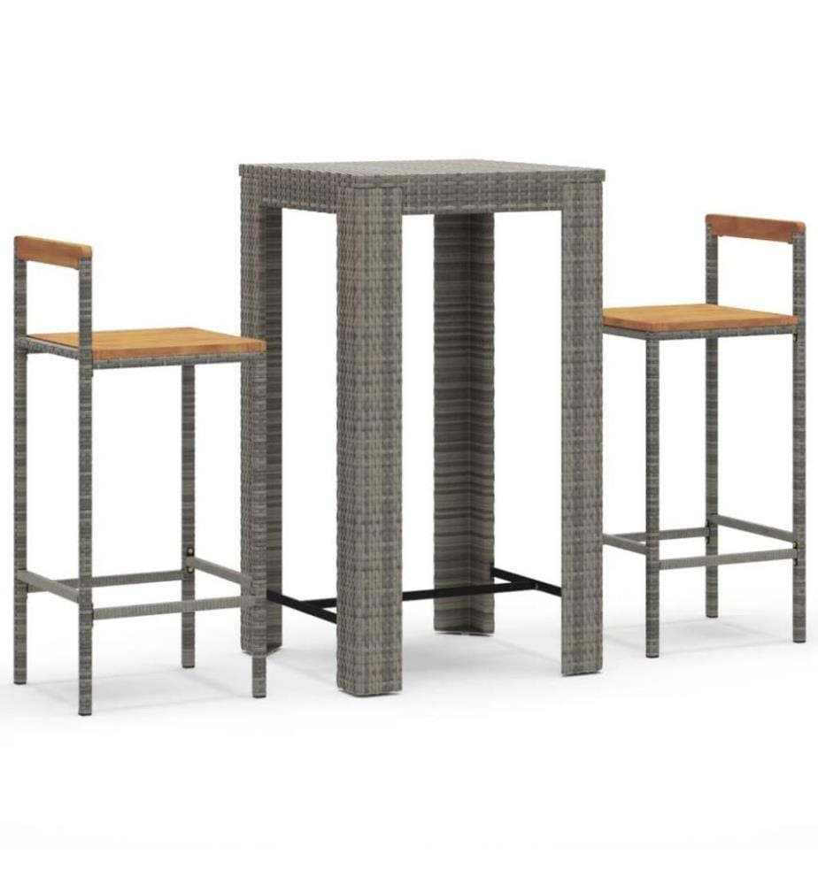 3-tlg. Gartenbar-Set Grau Poly Rattan & Massivholz Akazie