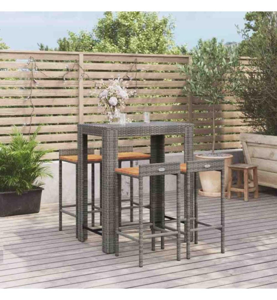 5-tlg. Gartenbar-Set Grau Poly Rattan & Massivholz Akazie