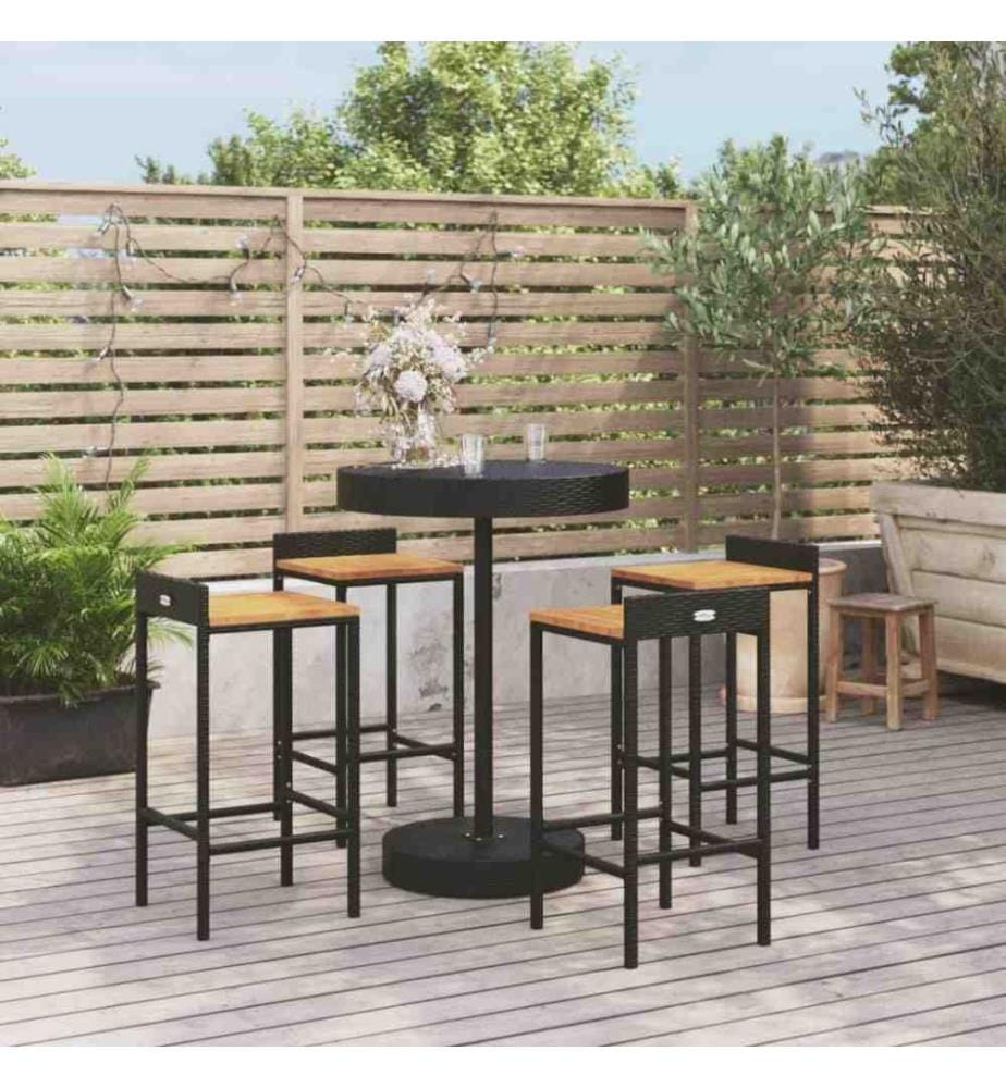 5-tlg. Gartenbar-Set Schwarz Poly Rattan & Massivholz Akazie