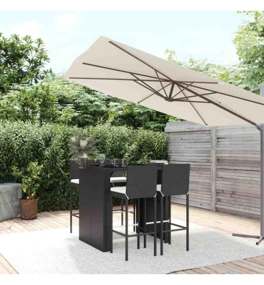 5-tlg. Gartenbar-Set mit Kissen Schwarz Poly Rattan