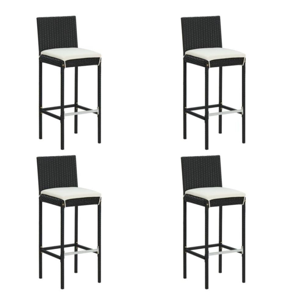 5-tlg. Gartenbar-Set mit Kissen Schwarz Poly Rattan