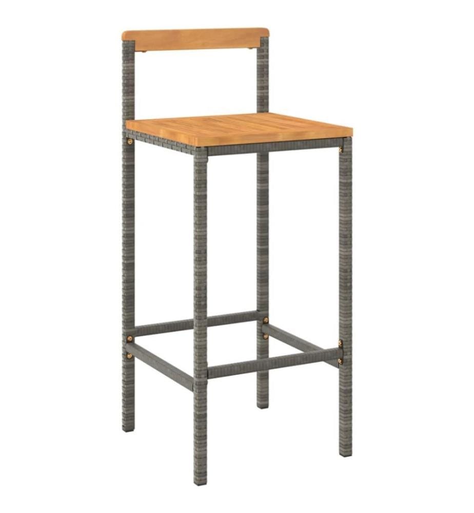 Ensemble de bar jardin 5 pcs gris poly rotin/bois massif acacia