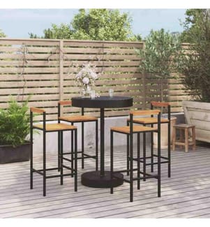 5-tlg. Gartenbar-Set Schwarz Poly Rattan & Massivholz Akazie