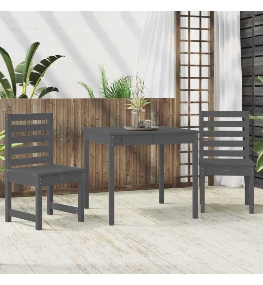 3-tlg. Garten-Bistro-Set Grau Massivholz Kiefer