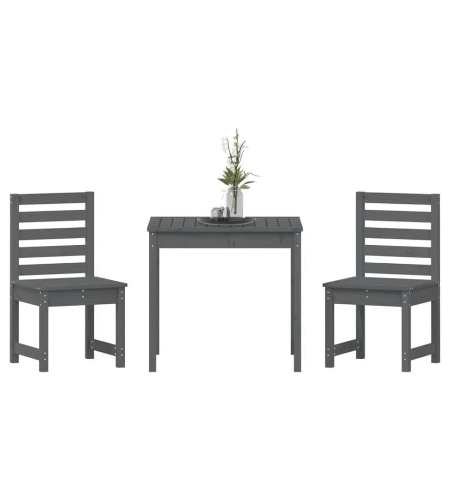 3-tlg. Garten-Bistro-Set Grau Massivholz Kiefer