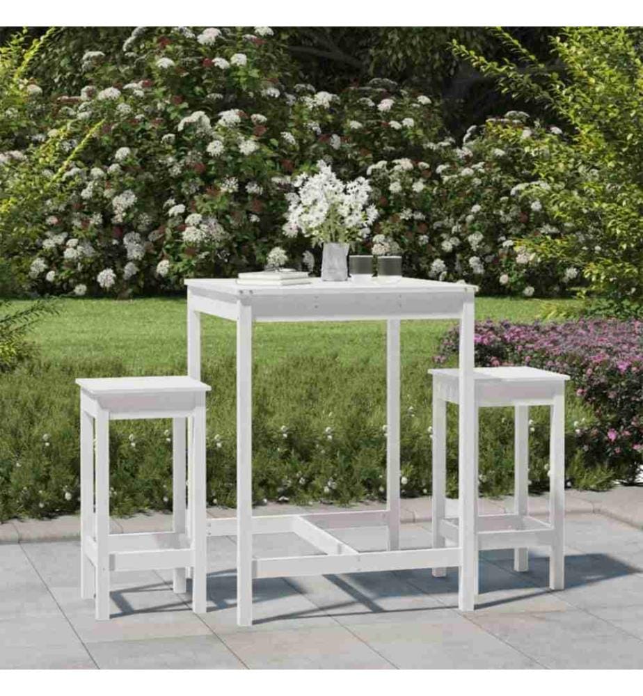 Ensemble de bar de jardin 3 pcs blanc bois de pin massif