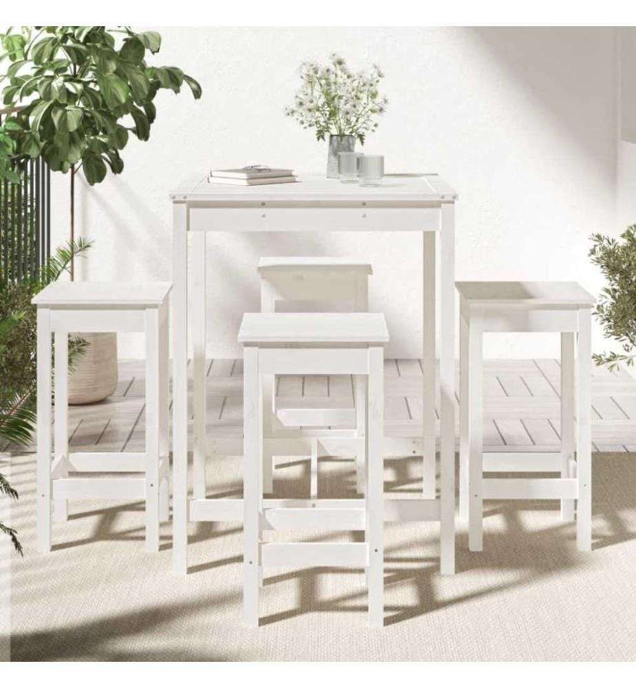 Ensemble de bar de jardin 5 pcs blanc bois massif de pin