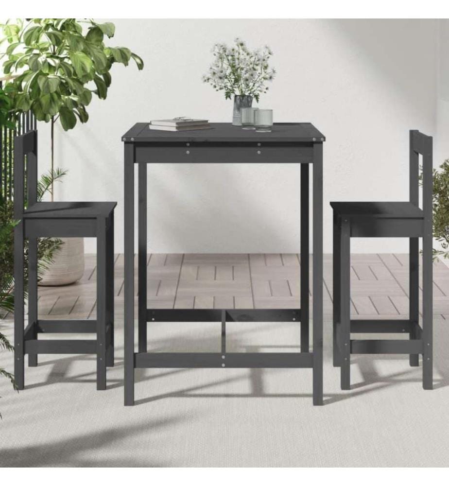 Ensemble de bar de jardin 3 pcs gris bois de pin massif