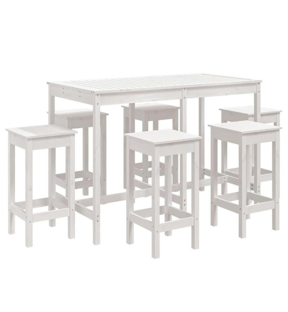 Ensemble de bar de jardin 7 pcs blanc bois de pin massif