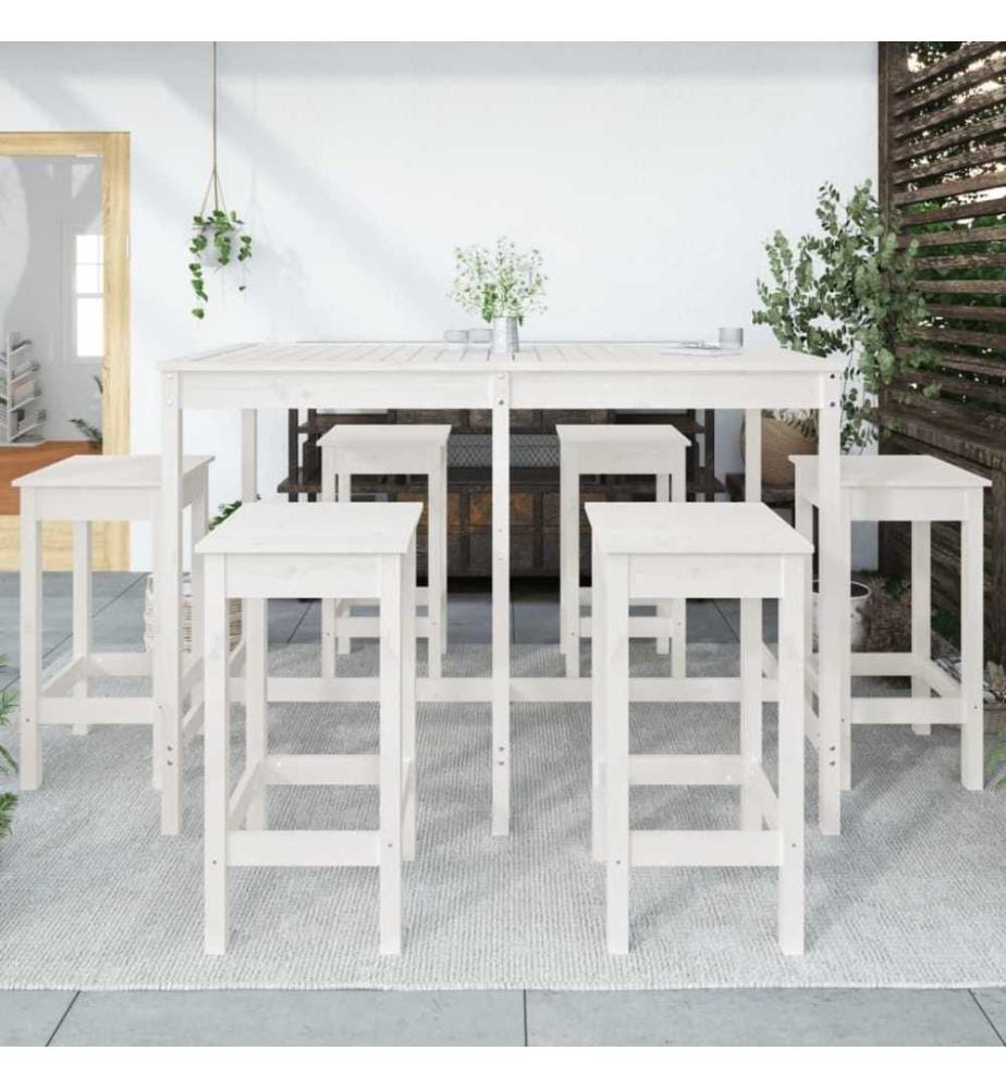 Ensemble de bar de jardin 7 pcs blanc bois de pin massif