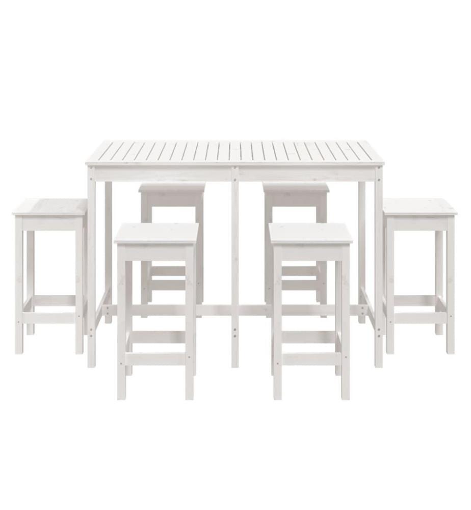 Ensemble de bar de jardin 7 pcs blanc bois de pin massif
