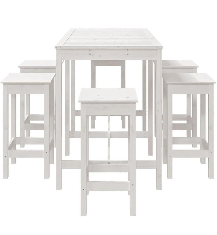 Ensemble de bar de jardin 7 pcs blanc bois de pin massif