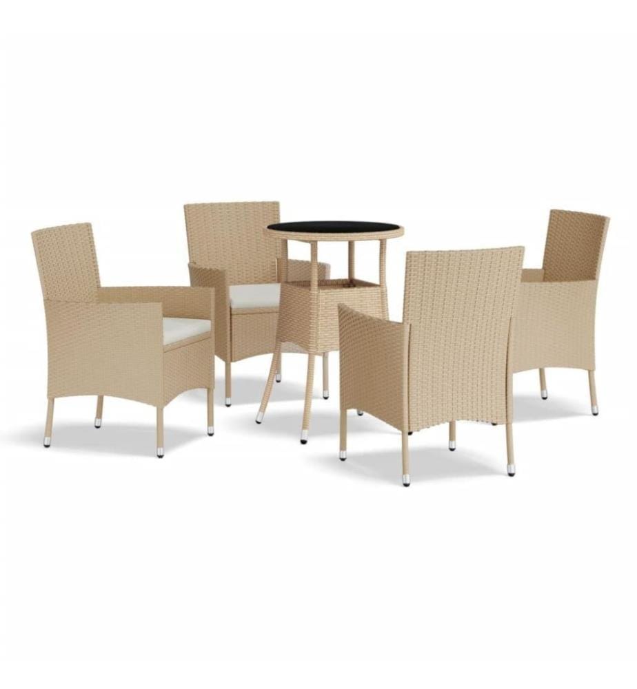 Ensemble de bistro de jardin 5 pcs coussins beige poly rotin