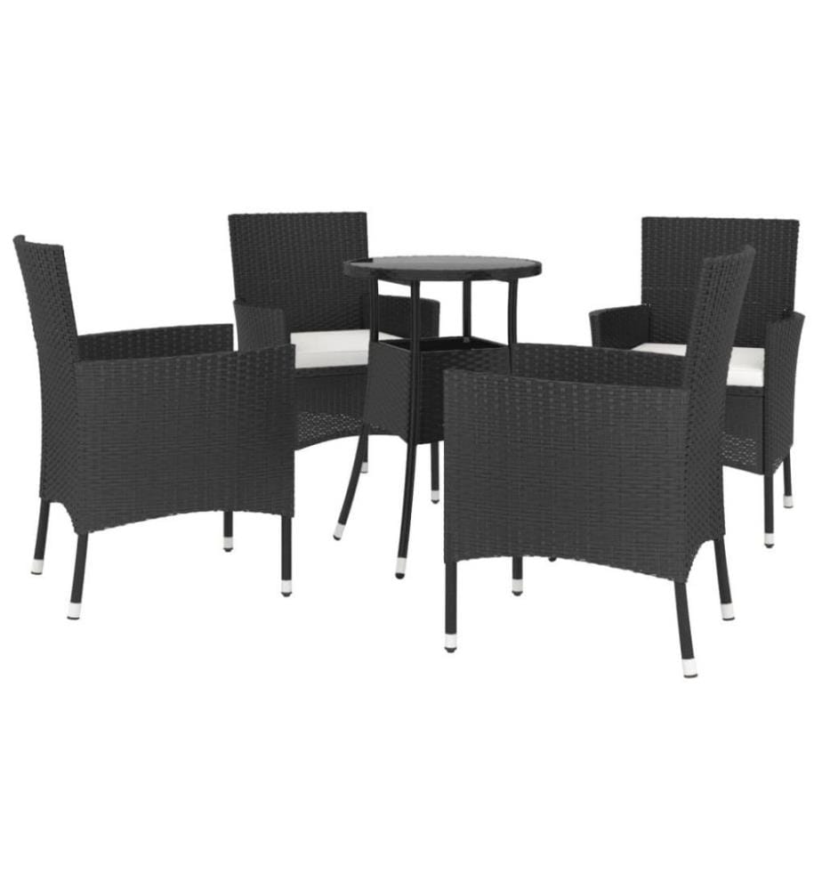 5-tlg. Garten-Bistro-Set mit Kissen Schwarz Poly Rattan