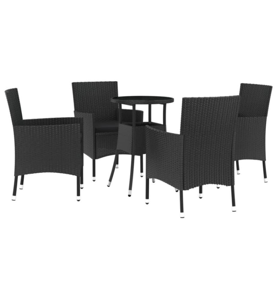 5-tlg. Garten-Bistro-Set mit Kissen Schwarz Poly Rattan