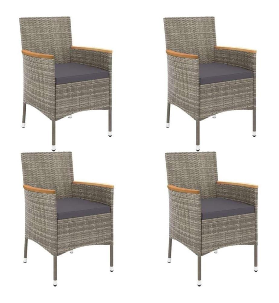 5-tlg. Garten-Bistro-Set mit Kissen Grau Poly Rattan