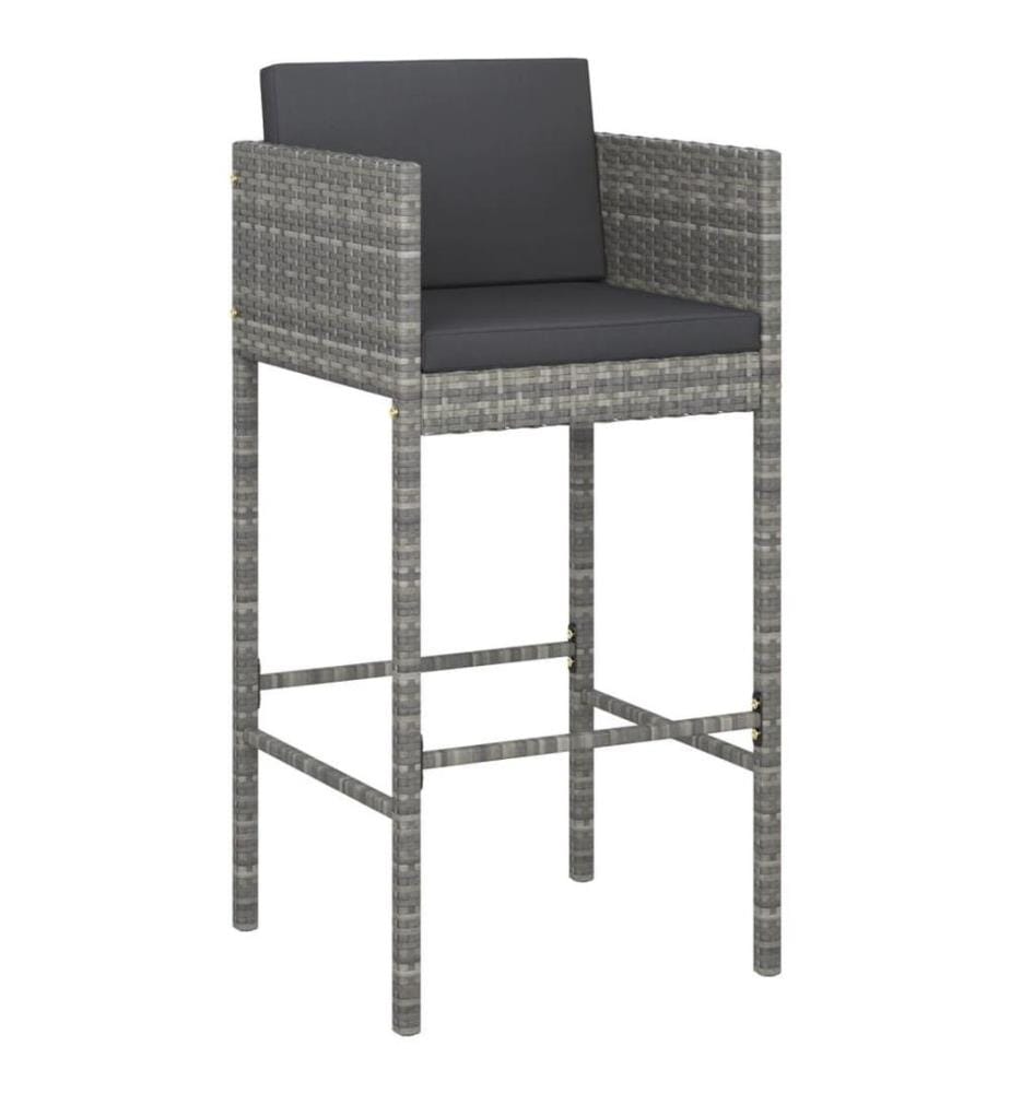 5-tlg. Gartenbar-Set mit Kissen Grau Poly Rattan