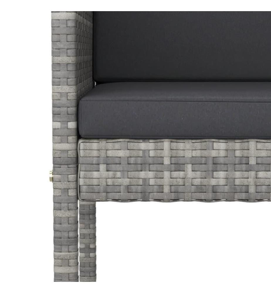 5-tlg. Gartenbar-Set mit Kissen Grau Poly Rattan