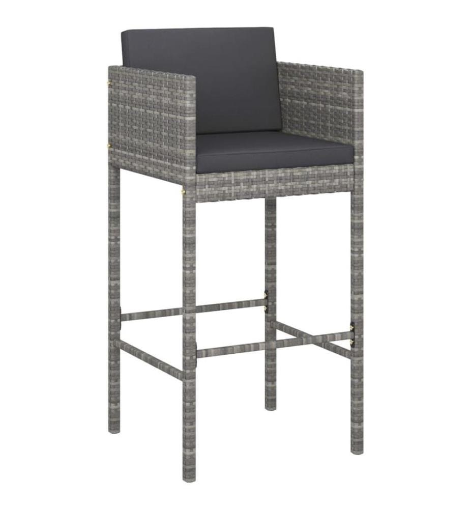 5-tlg. Gartenbar-Set mit Kissen Grau Poly Rattan