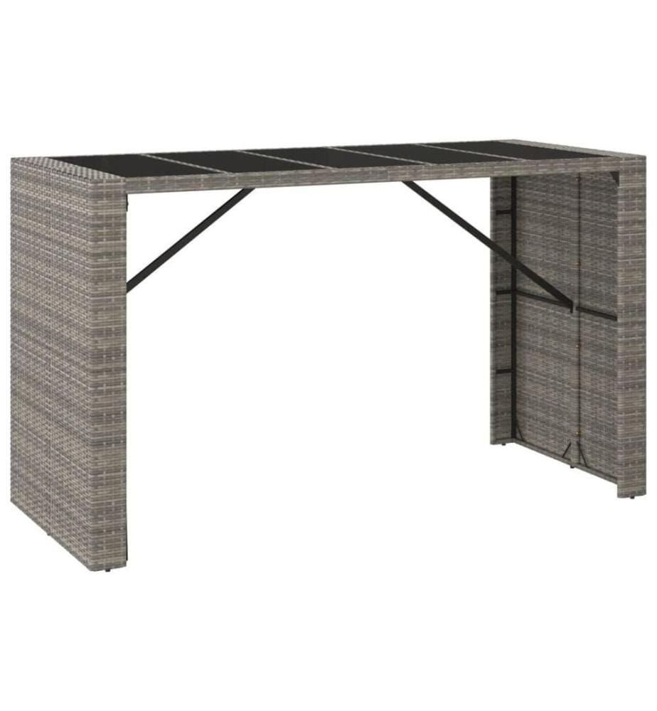 7-tlg. Gartenbar-Set mit Kissen Grau Poly Rattan