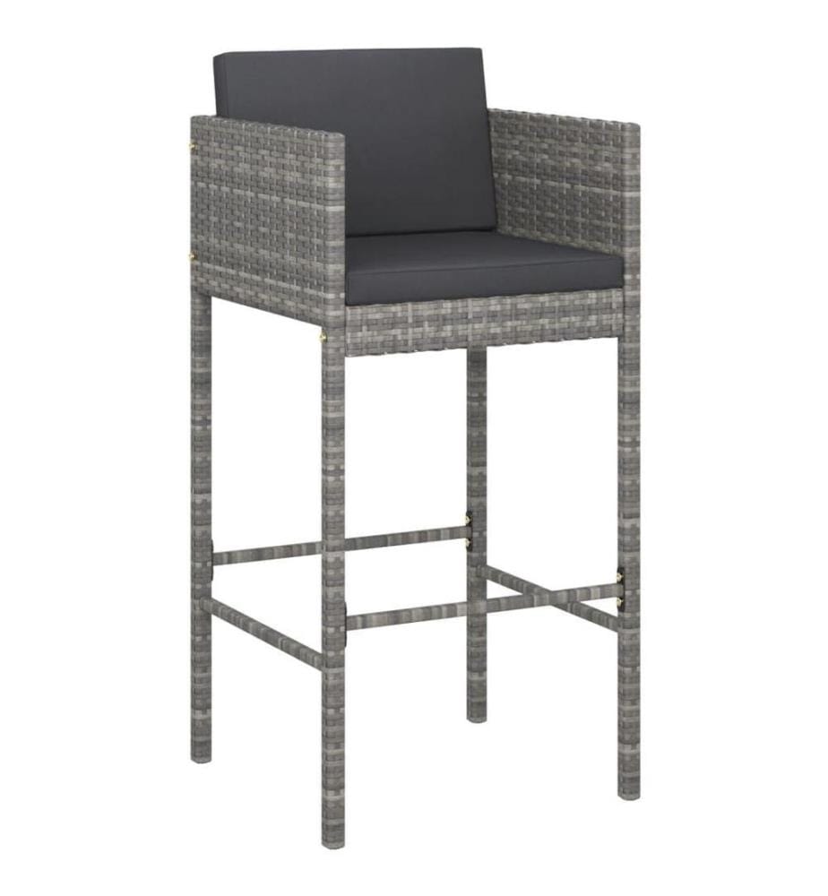 7-tlg. Gartenbar-Set mit Kissen Grau Poly Rattan