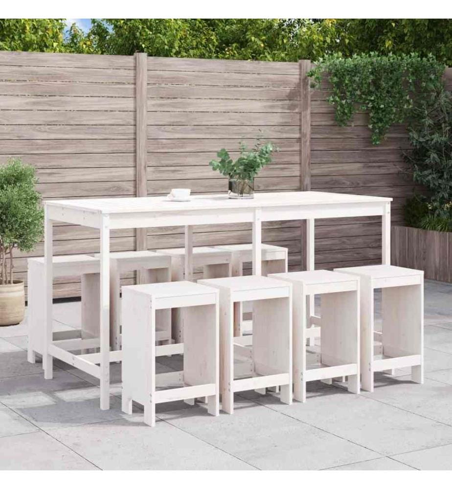 9-tlg. Gartenbar-Set Weiss Massivholz Kiefer