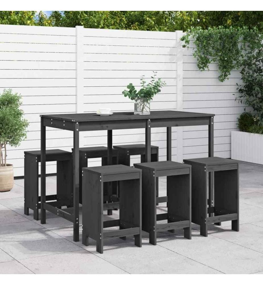 7-tlg. Gartenbar-Set Grau Massivholz Kiefer
