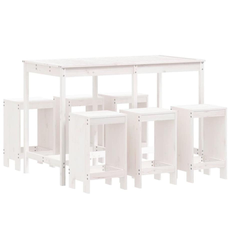 7-tlg. Gartenbar-Set Weiss Massivholz Kiefer
