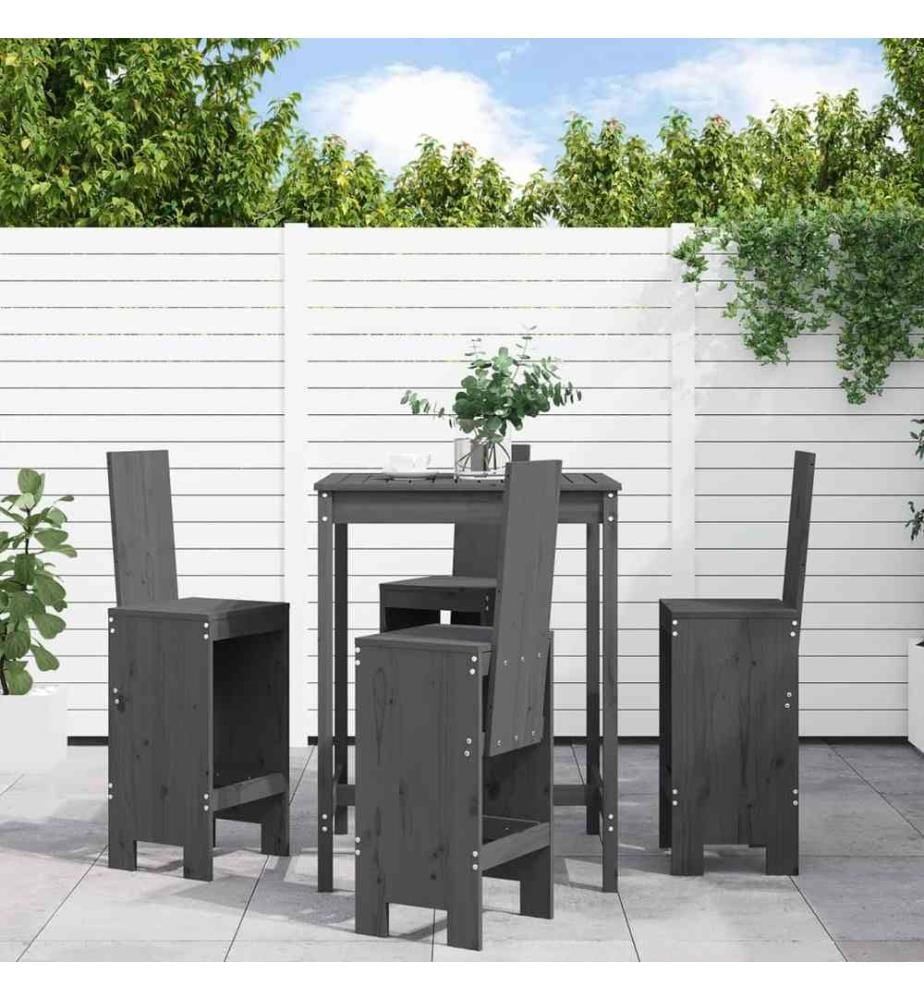 5-tlg. Gartenbar-Set Grau Massivholz Kiefer