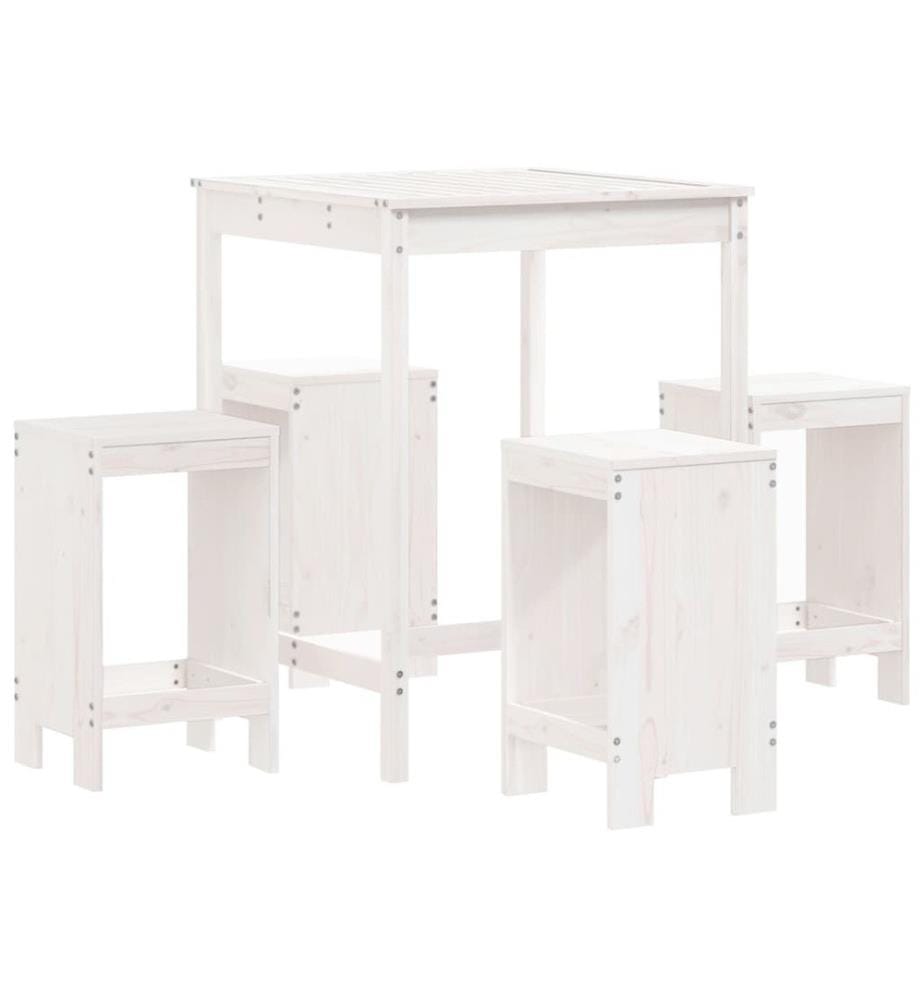 5-tlg. Gartenbar-Set Weiss Massivholz Kiefer