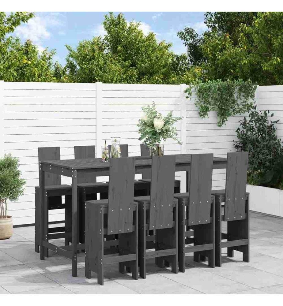 9-tlg. Gartenbar-Set Grau Massivholz Kiefer