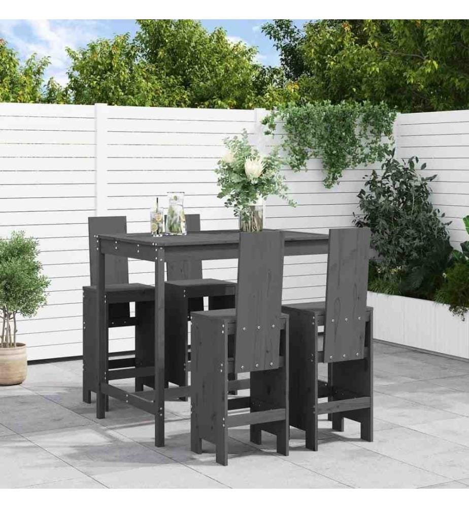 5-tlg. Gartenbar-Set Grau Massivholz Kiefer