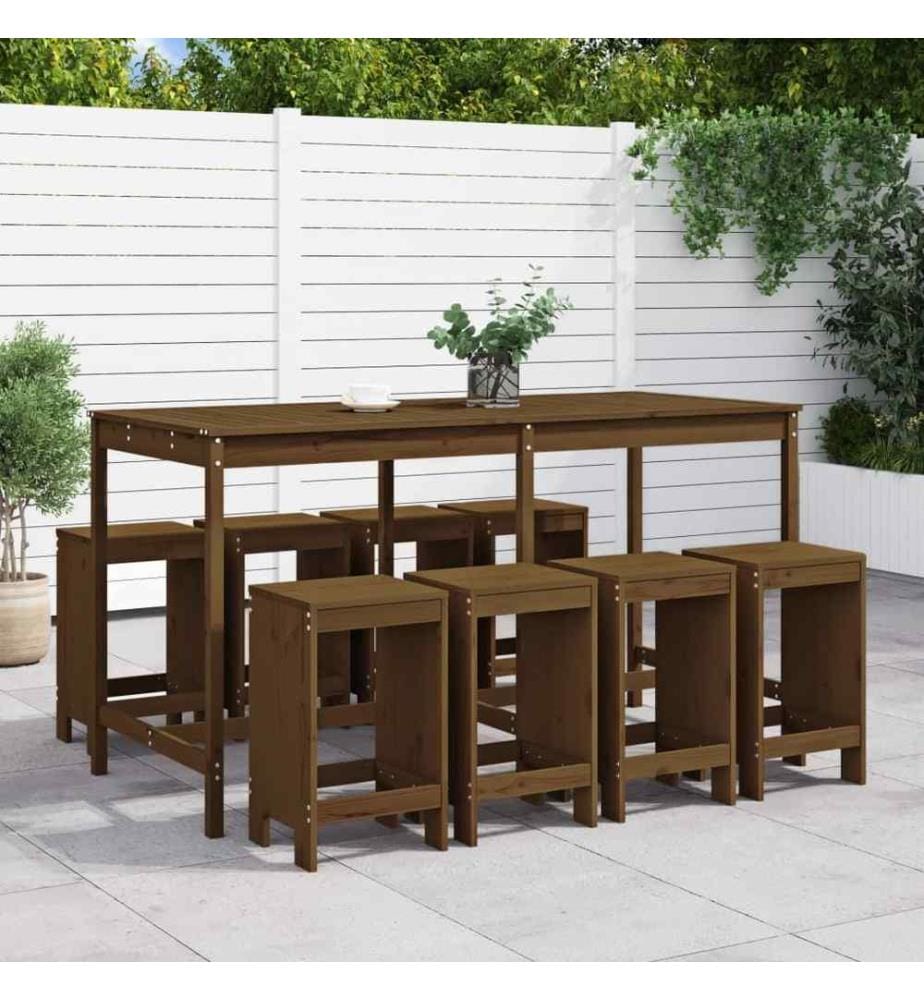 9-tlg. Gartenbar-Set Honigbraun Massivholz Kiefer