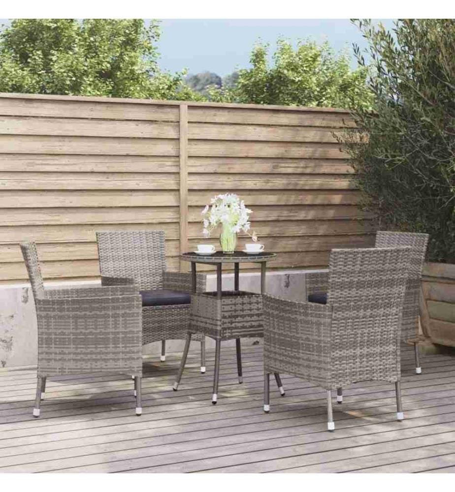 5-tlg. Garten-Bistro-Set mit Kissen Grau Poly Rattan