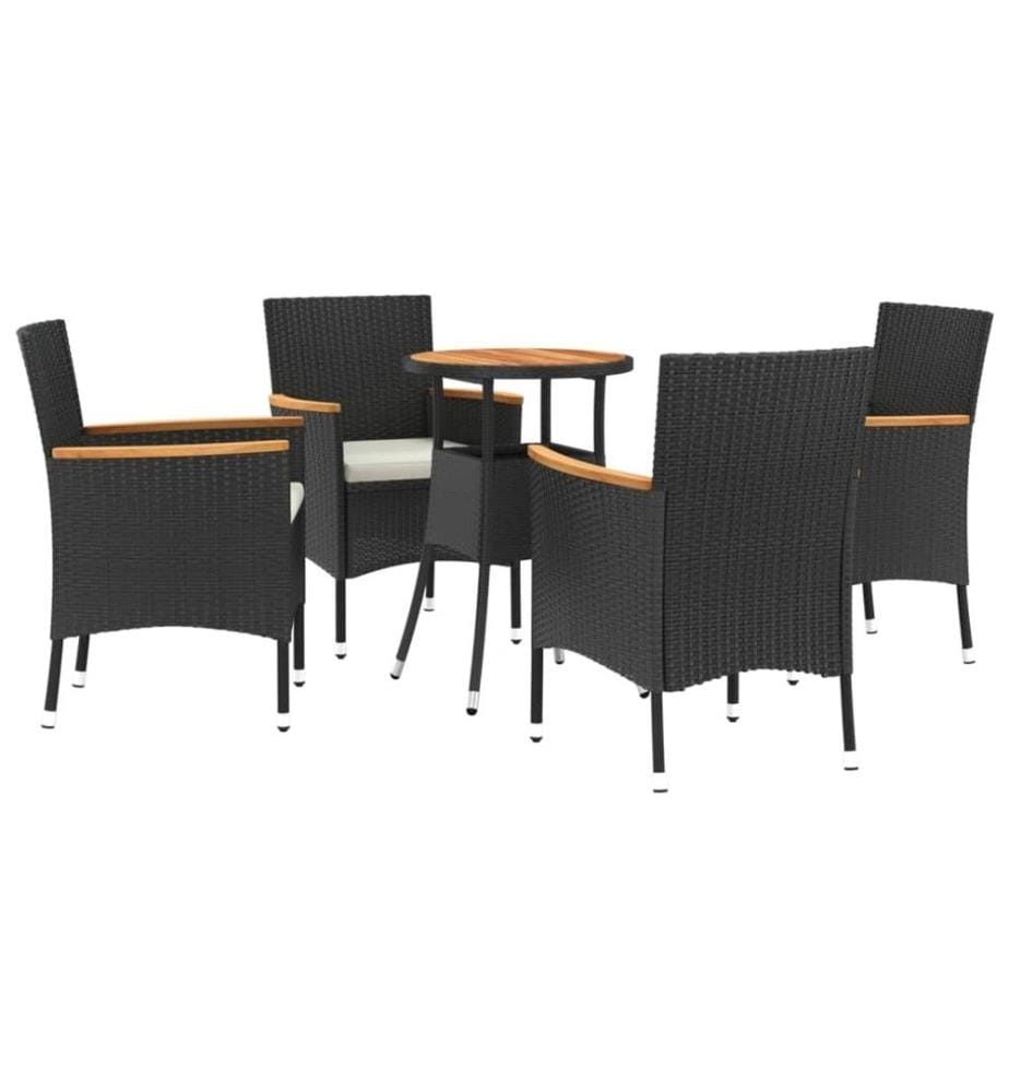 5-tlg. Garten-Bistro-Set mit Kissen Schwarz Poly Rattan