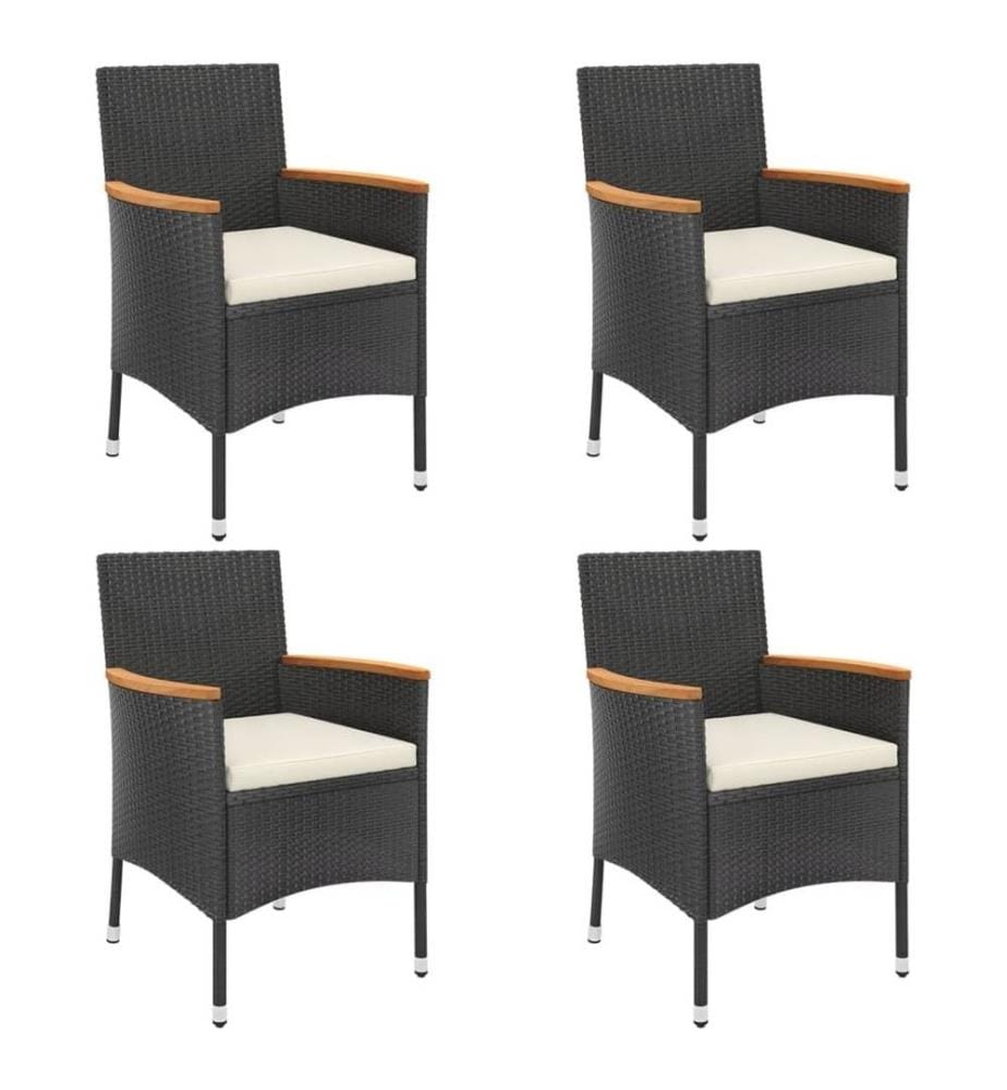 5-tlg. Garten-Bistro-Set mit Kissen Schwarz Poly Rattan