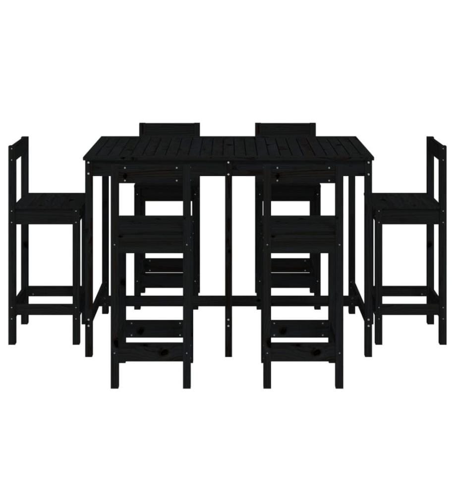 Ensemble de bar de jardin 7 pcs noir bois de pin massif