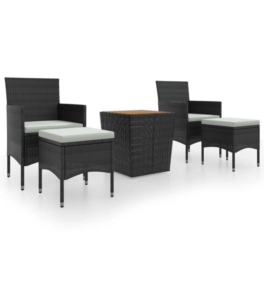 5-tlg. Garten-Bistro-Set Poly Rattan Massivholz Akazie Schwarz