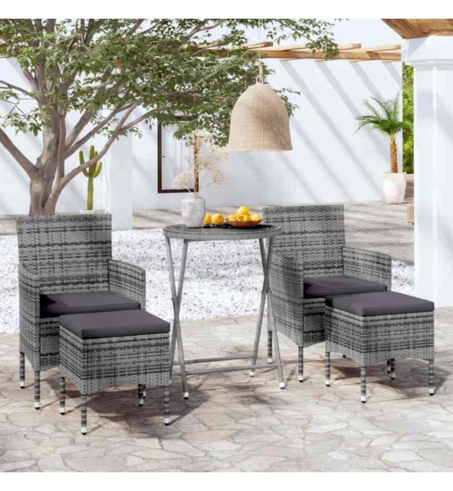 5-tlg. Garten-Bistro-Set Poly Rattan und Hartglas Grau