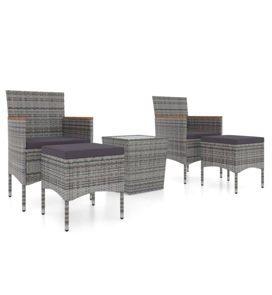 Ensemble de bistro 5 pcs Résine tressée et verre trempé Gris