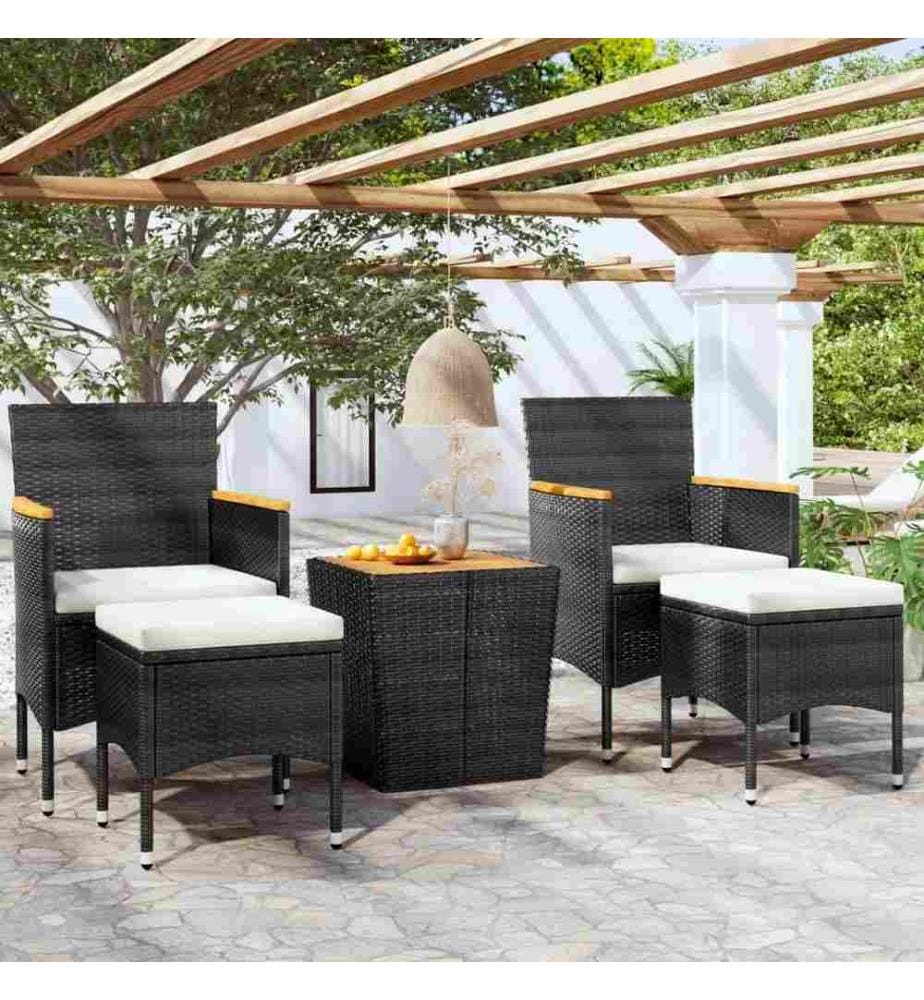 5-tlg. Garten-Bistro-Set Poly Rattan Massivholz Akazie Schwarz