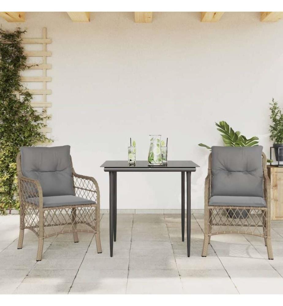 Ensemble de bistro 3 pcs coussins mélange beige résine tressée