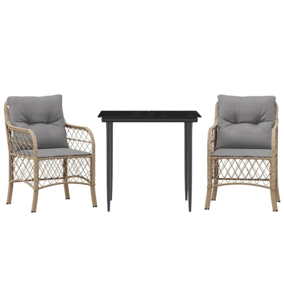 Ensemble de bistro 3 pcs coussins mélange beige résine tressée