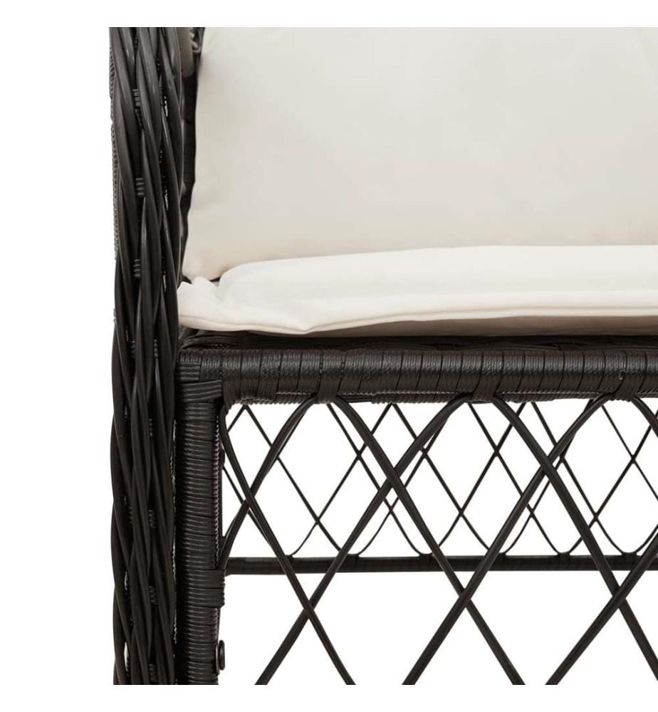 3-tlg. Bistro-Set mit Kissen Schwarz Poly Rattan