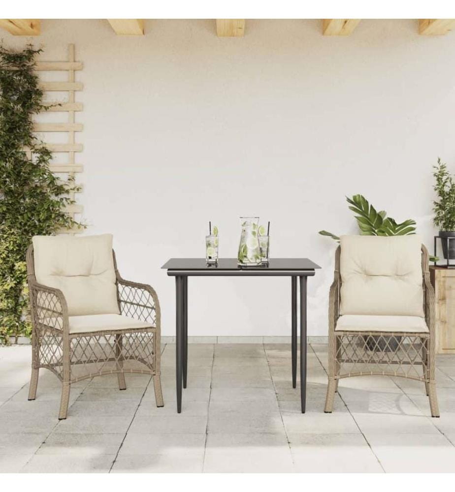 3-tlg. Bistro-Set mit Kissen Beige Poly Rattan